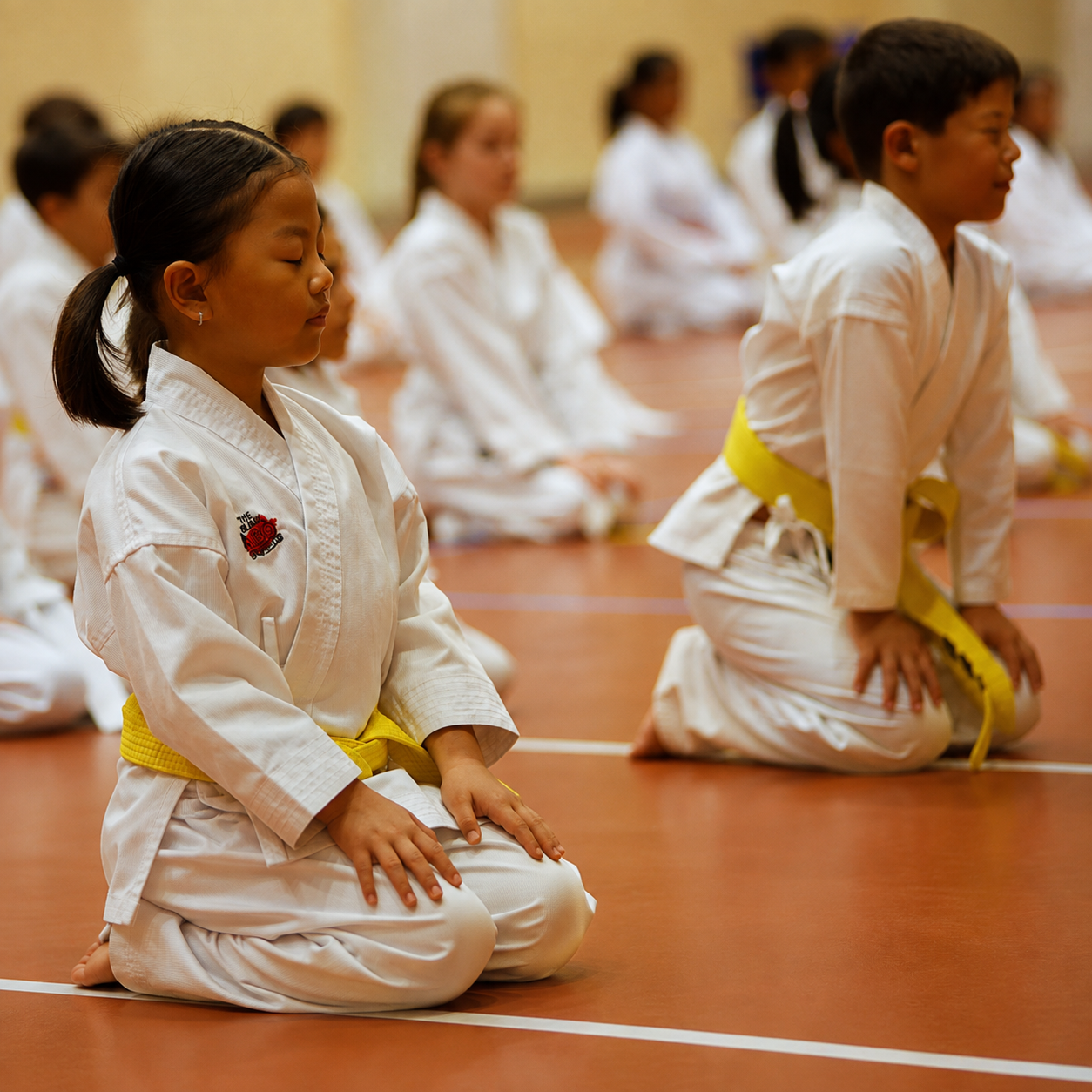 THE BLACK ABO karate students practicing Seiza meditation during training